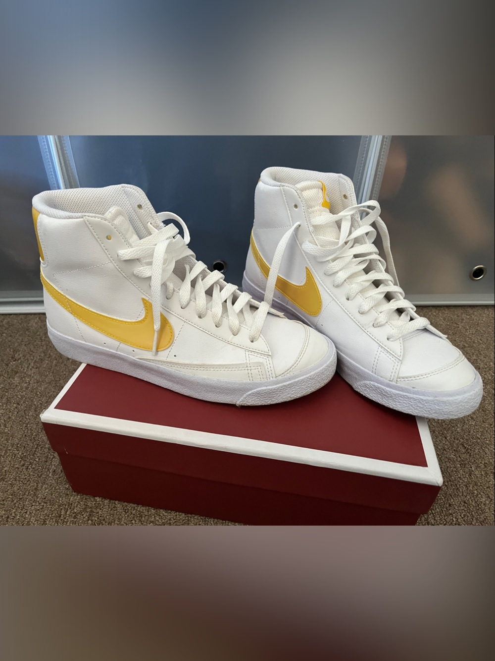 Nike Women's High-Top Sneakers in White with Yellow Swoosh